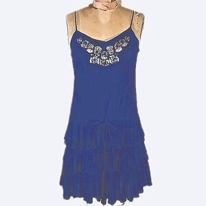 Free People Silk  Navy blue layered, beaded freaky Boho dress
